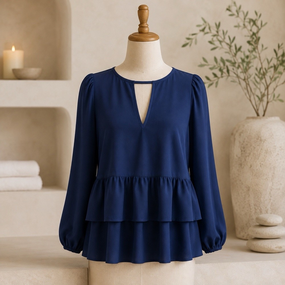 Free People Tiered Tunic Top Women Small Blue Rayon Lagenlook Pullover Career